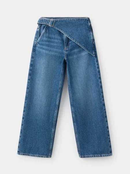 Jeansy wide leg z apaszką Dzieci 9 MANGO KIDS ciemnoniebieski