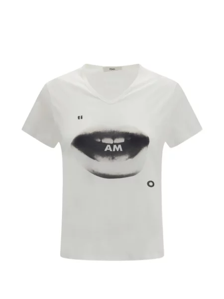 Tricou Fendi cu imagine din jerseu alb