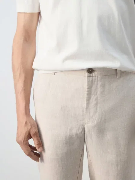 Spodnie slim fit z lnu kremowy / écru Mężczyzna 42 MANGO MAN