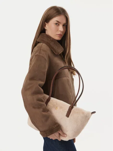 Tommy Hilfiger Geantă Popette East West Tote Faux Fur deschis bej