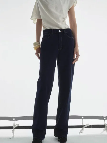Прямі джинси MANGO темно-синій сині