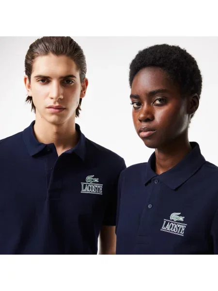 Lacoste Koszulka Polo Unisex Z Nadrukiem Regular Fit granatowa