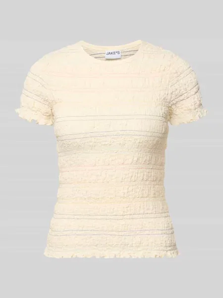 T-shirt z marszczonymi detalami i falistym wykończeniem Jake*s Casual beżowa