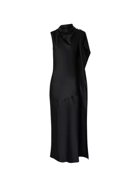 Lung rochie Pinko din satin cu un umăr gol negru