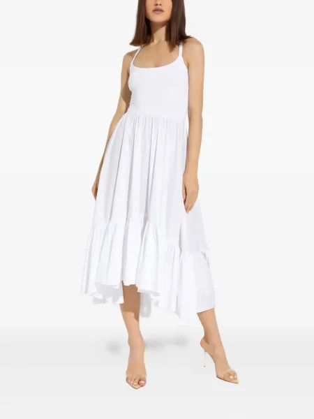 Rochie midi Caroline Constas cu volane până la genunchi de costum alb