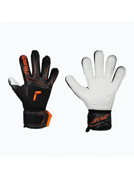 Mănuși de portar pentru copii Reusch Attrakt Advance Finger Support Junior black/shocking orange negru