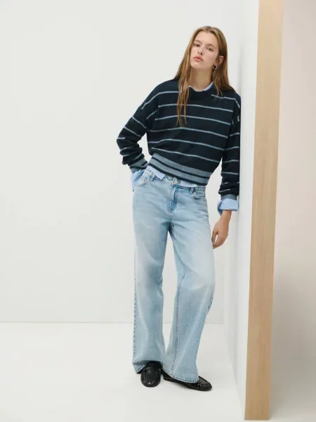 Sweter z kontrastowymi paskami Teen L MANGO TEEN granatowy
