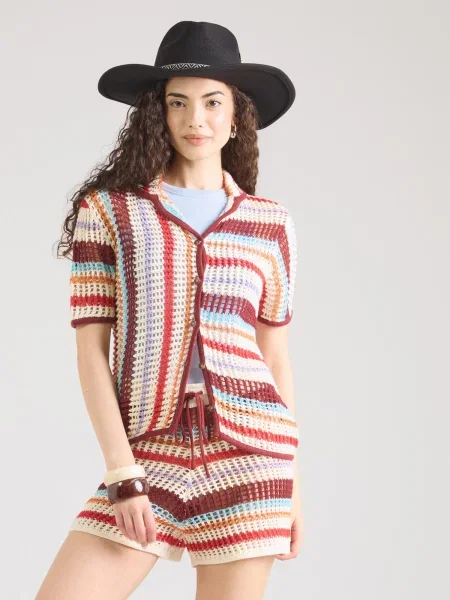 TOPSHOP Kardigán GERDI krém orgona / burgundi vörös világoskék