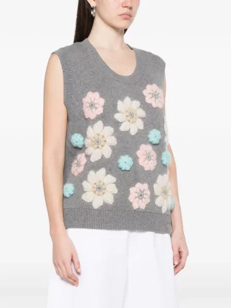 Vestă Ganni cu model floral gri