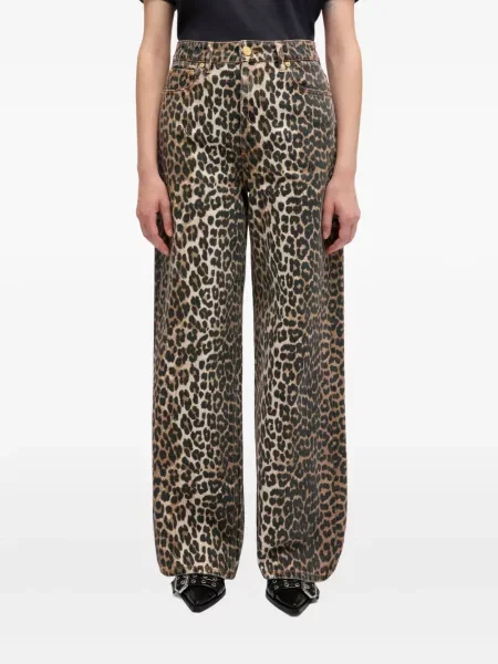 Дънки Ganni с принт с леопардов принт кафяво