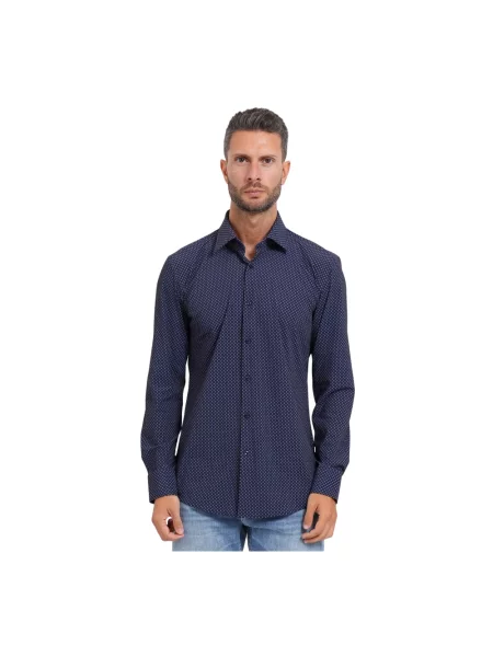 Koszula o kroju slim fit z wzorem na całej powierzchni model Boss niebieska