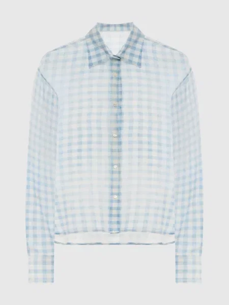Шелковая клетчатая блузка Ermanno Scervino голубая