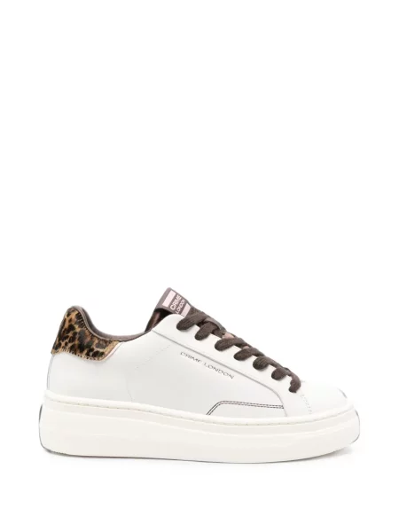 Sneakerși Crime London din piele cu imagine cu model leopard alb