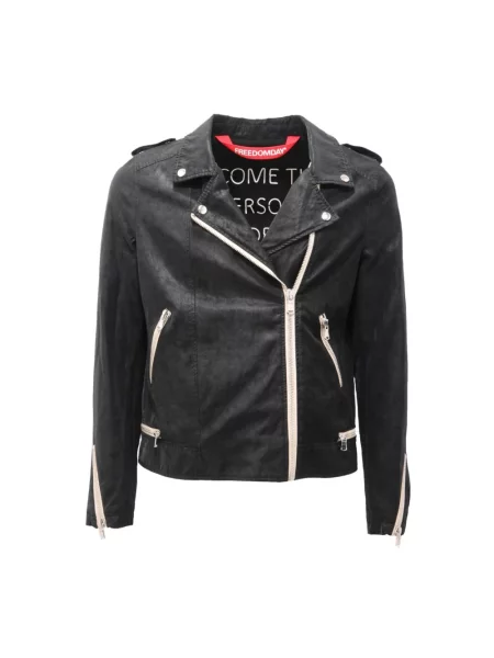 Kurtka skórzana Freedomday w kwiatki czarna