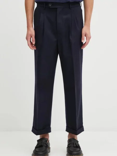 Kalhoty s příměsí vlny Drôle de Monsieur Le Pantalon Plis Cropped tmavomodrá