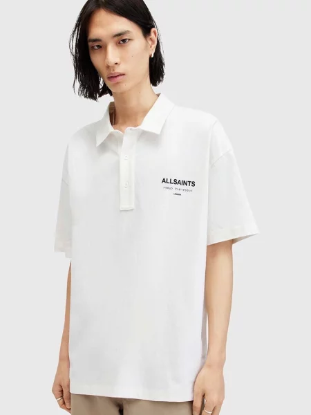 AllSaints polo de UNDERGROUND SS POLO negru cu imprimeu alb