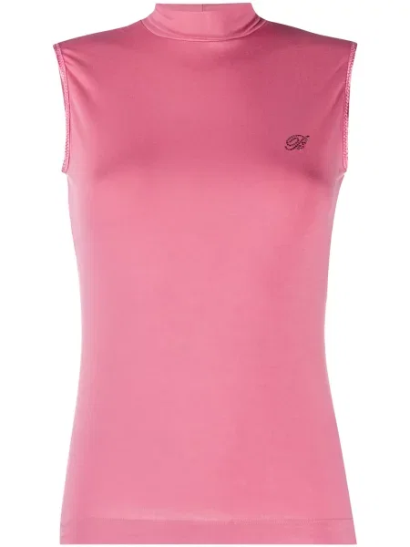 Top Blumarine cu guler înalt cu tepi roz