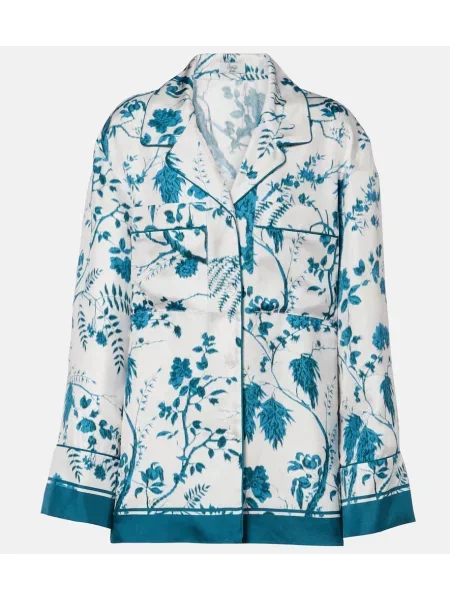 Cămașă Erdem de mătase cu model floral albastru