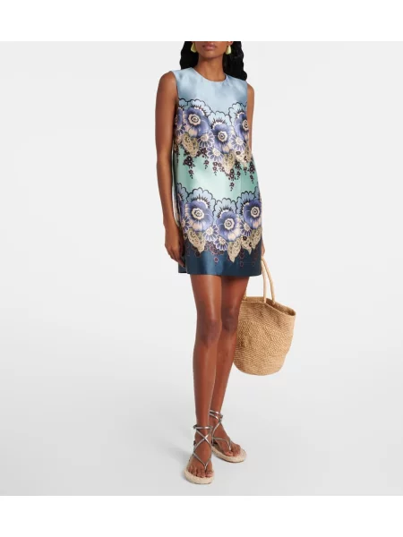 Rochie Alemais din satin cu model floral albastru