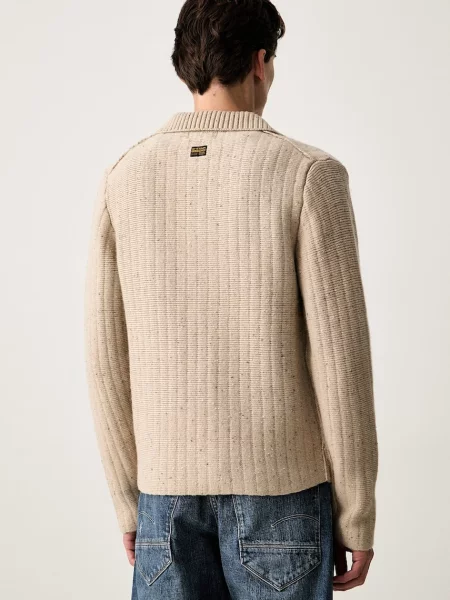 G-Star pulóver férfi gyapjú hozzáadásával Polo collar half zip bézs