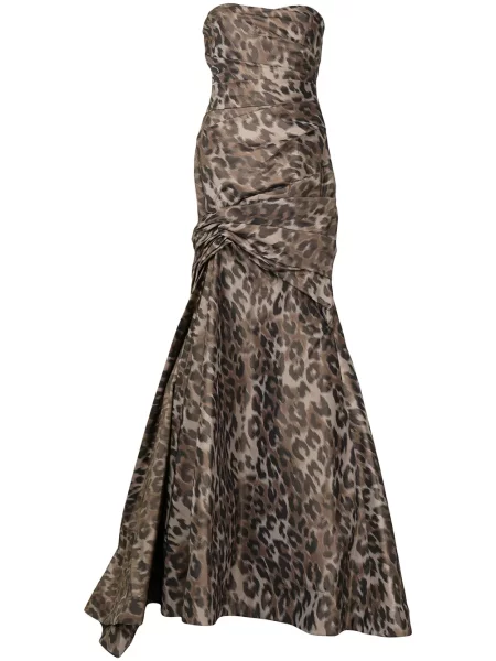 Rochie Monique Lhuillier cu imagine cu model leopard maro