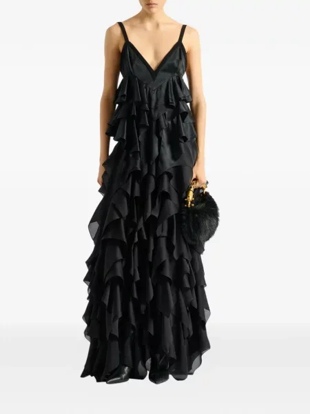 Top Balmain din satin cu bretele subțiri negru