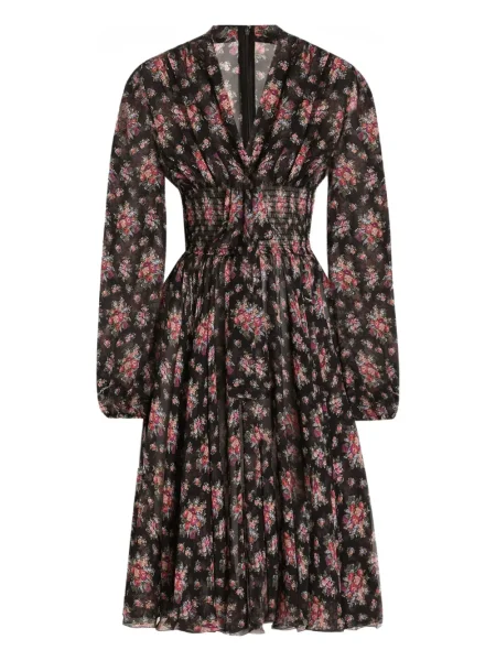 Rochie maxi Dolce & Gabbana cu model floral până la genunchi de costum negru