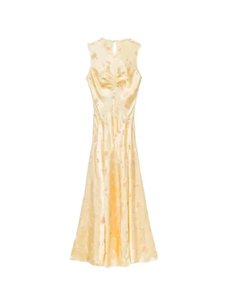 Rochie maxi Dôen cu model floral din jacard galben