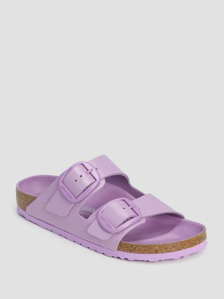 Klapki Birkenstock skórzane na sprzączkę różowe