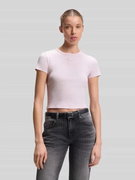 T-shirt o kroju slim fit krój krótki z mieszanka bawełny model BABY TEE_B' Hugo Blue różowa