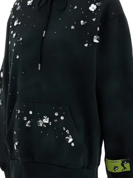 Hanorac cu glugă Des Phemmes cu paiete cu model floral gri