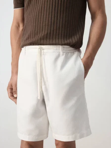 Bermudy relaxed fit z mieszanki bawełny i lnu złamana biel Mężczyzna 40 MANGO MAN