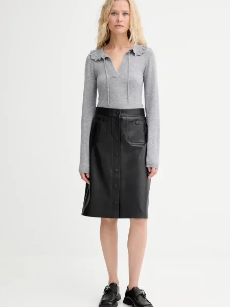 MUNTHE spódnica skórzana LOCUS mini prosta czarny