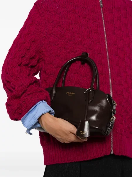 Geantă shopper Prada din piele cu imagine maro