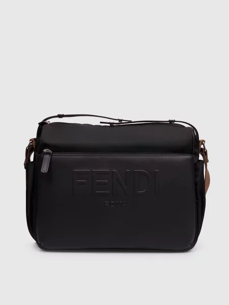 Сумка-органайзер для коляски з фактурним логотипом Fendi чорна