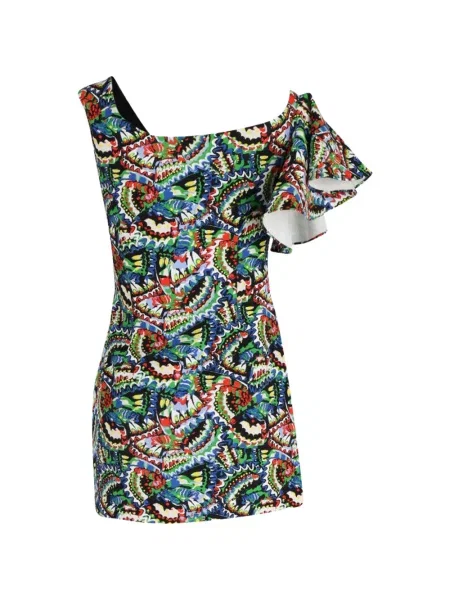 Rochie mini Saloni cu un umăr gol de costum albastru