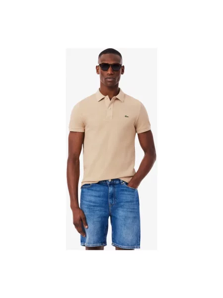 Koszulka polo o kroju slim fit z czystej bawełny Lacoste beżowa