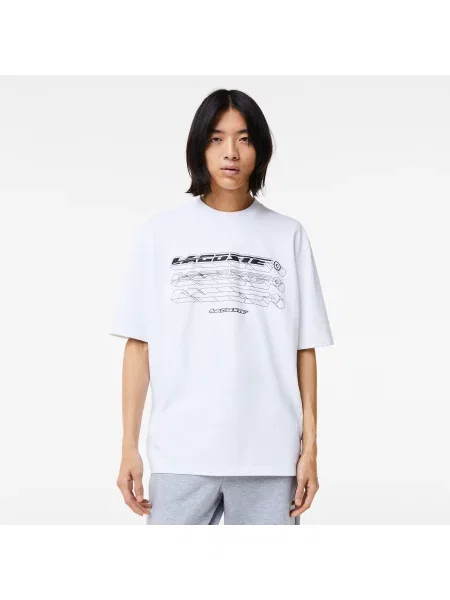 Lacoste Koszulka Z Luźnego Materiału Piqué Z Bawełny Organicznej biała