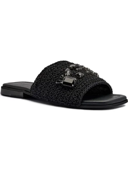 INUIKII Papucs WOVEN STRAP STONES bőr hozzáadásával fekete