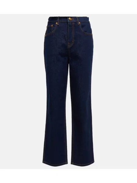 Blugi drepți Tory Burch cu talie înaltă albastru