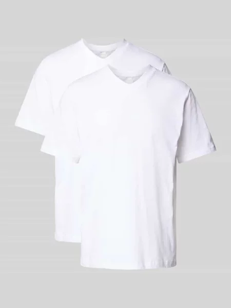 T-shirt z prążkowanym dekoltem w serek w Zestaw 2 szt. Schiesser biała