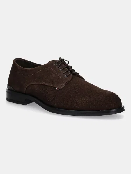 Половинки обувки от велур Tommy Hilfiger CORPORATE HILFIGER SDE DERBY мъжки кафяво