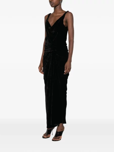 Rochie maxi Rick Owens de catifea drapată negru