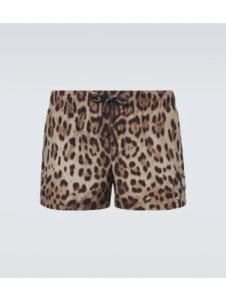 Plavalne hlačke Dolce&gabbana s potiskom z leopardjim vzorcem rjava