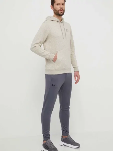 Under Armour pulover s kapuco z bombažem Essential Fleece bež