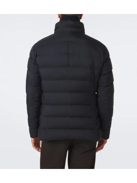 Geacă cu puf Moncler cu glugă albastru