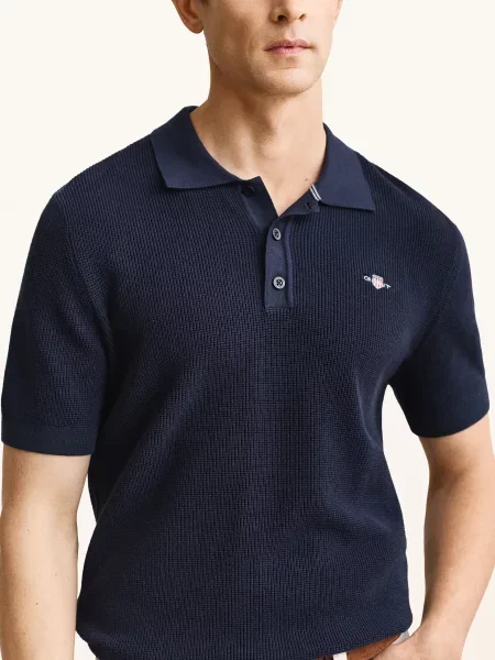 Gant Pletené Polo Tričko tmavě modrá