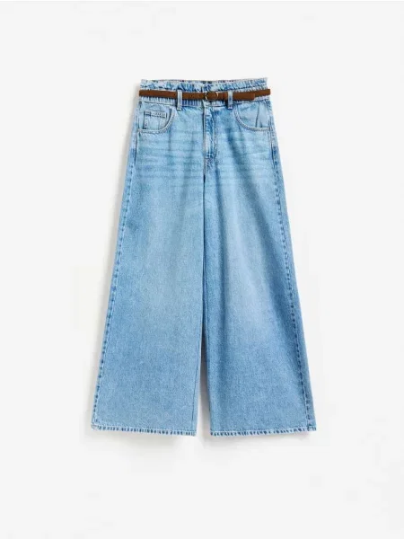 Reserved Blugi wide leg cu curea albastru