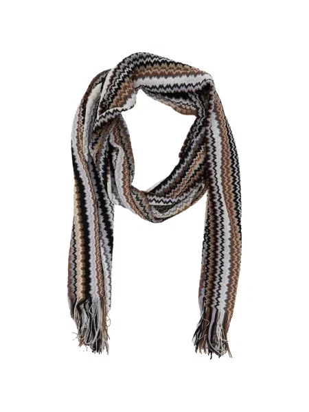 Πλεκτός κασκόλ Missoni με κρόσσια καφέ