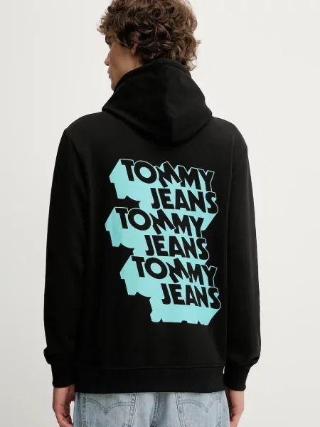 Tommy Jeans melegítőfelső nyomott mintás kapucnis fekete